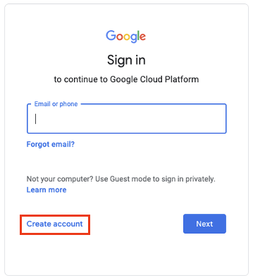 Google Cloud Sign In Page