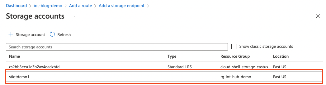 Click your storage account