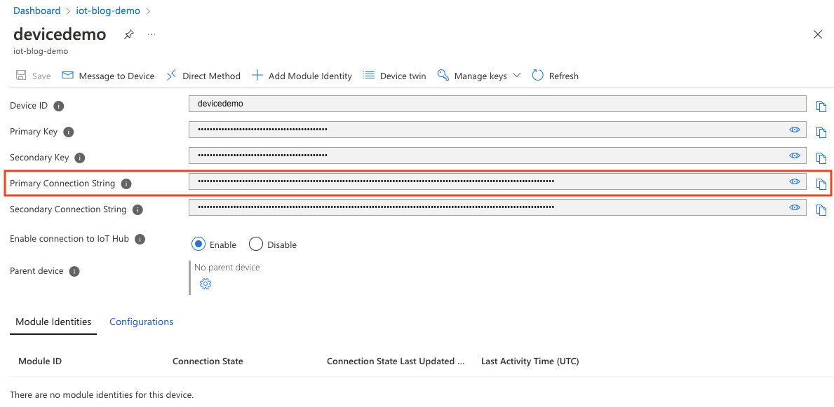 Copy primary connection string