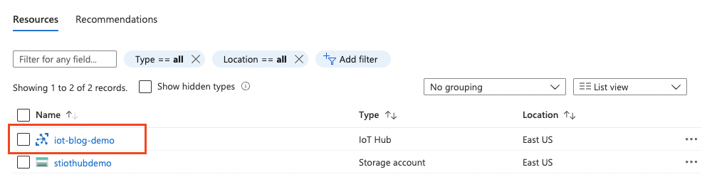 Click on IoT Hub Resource