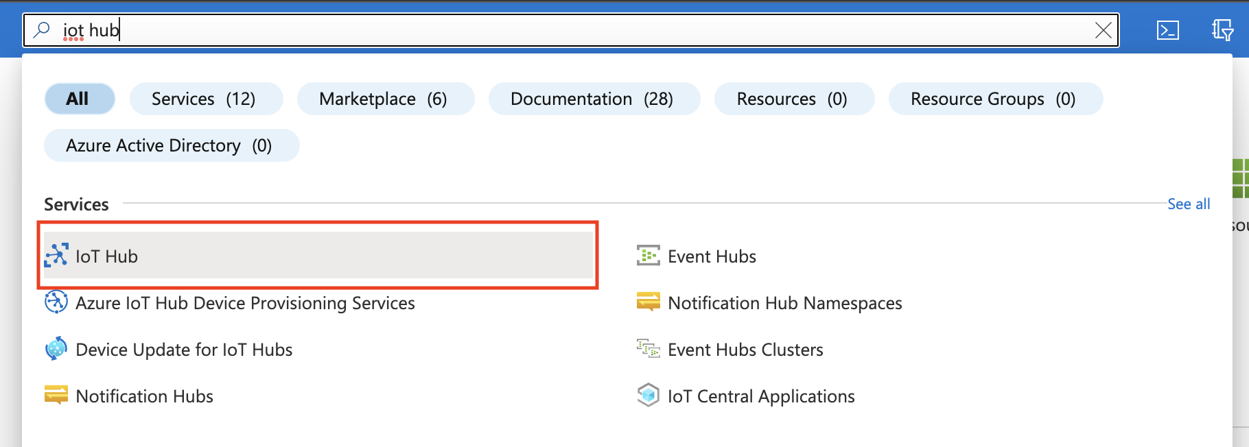 Search and select IoT Hub