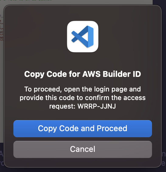 Click copy code and proceed button