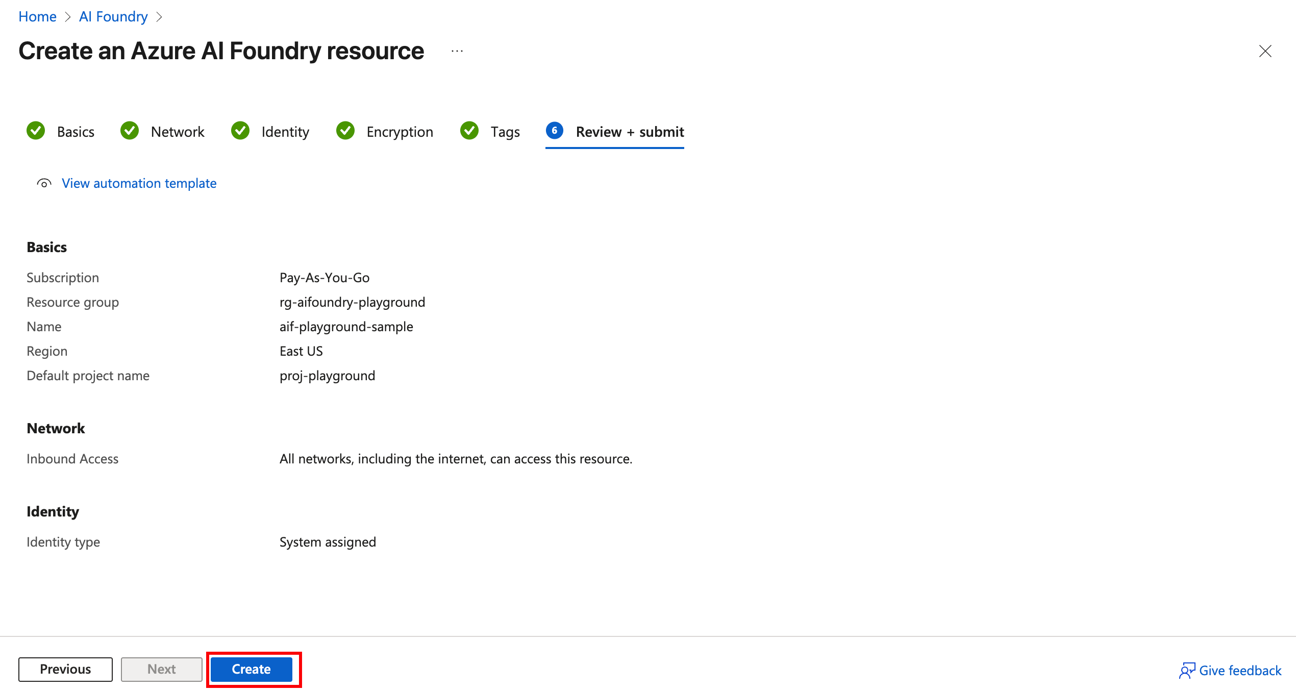Create Azure AI Foundry resource